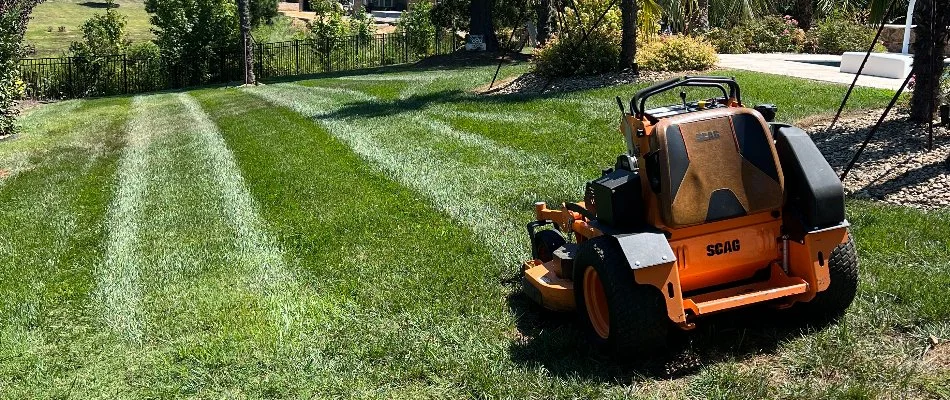 Mower and freshly mowed grass in Matthews, NC.