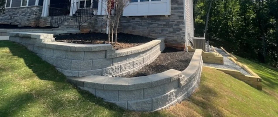 A retaining wall on a property in Matthews, NC.